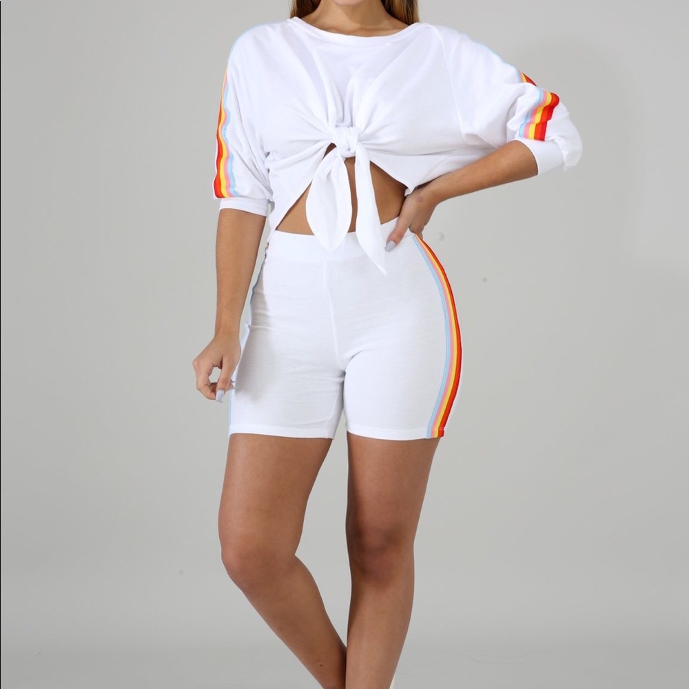 White and colorful stripes short and top set